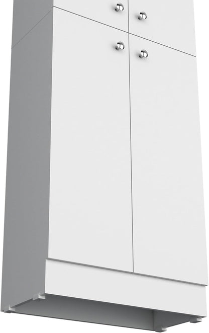 71" Tall Pantry with 4 Doors & 5 Adjustable Shelves - White - Ideal for Kitchen Storage & Laundry Room Organization