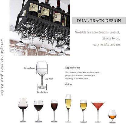 Adjustable Ceiling Wine Glass Rack - Iron Hanging Wine Bottle Holder 11.8-23.6 Inch Height Wall-Mounted Wine Shelf for Kitchen Bar Cafe - 80cm Size