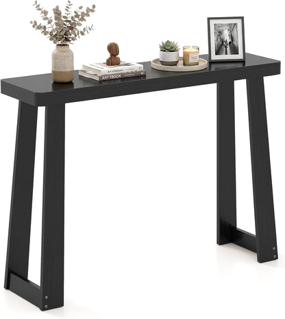 GOFLAME Solid Wood Console Table, 43” Narrow Long Sofa Tables Behind Couch, Rubber Wood, Home Display Accent Table, Farmhouse Entryway Tables for Hallway, Living Room, Foyer, Entry (Black)