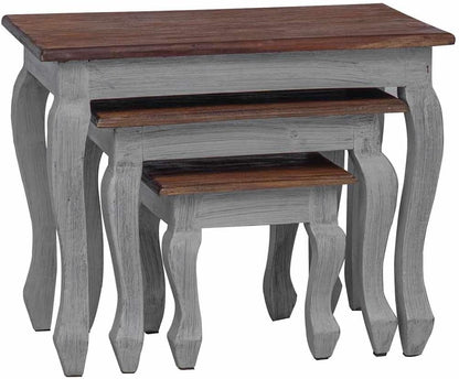 Nesting Table Set 3 Pieces Solid Mahogany Wood | Antique Style, Handmade Vintage, Durable Hardwood, Unique Color Variation for Living Room