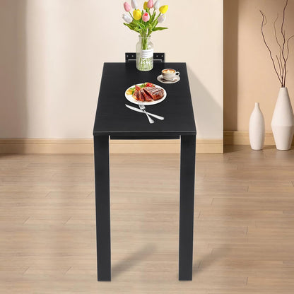 Folding Dining Table, Wall Mounted Folding Table with Support Legs, 29.52 x 15.75 x 29.13 Inch Sturdy Kitchen Desk, Wooden Desk for Small Space Bedroom Living Room Study Room Lounge Office (Black)