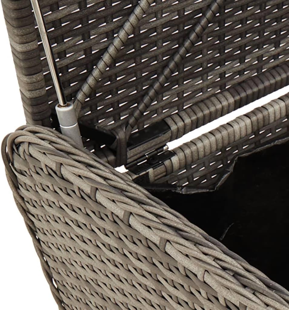 Grey PE Rattan Patio Storage Bench with Cushion, Powder Coated Steel Frame, Hidden Compartment for Garden Organization, Comfortable Seating for Two