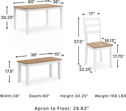 Signature Design by Ashley 6-Piece Dining Table Set with Bench and Chairs | Solid wood frame, Rubberwood, MDF, Wipe-clean mango wood veneer, 2-tone farmhouse style, Gesthaven Series