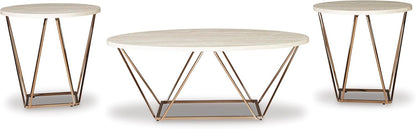 GTU Furniture Contemporary Faux Marble Rectangular 3-Piece Coffee Table Set, Cocktail Table with 2 Matching End Tables, Two-Tone Finish for Living Room