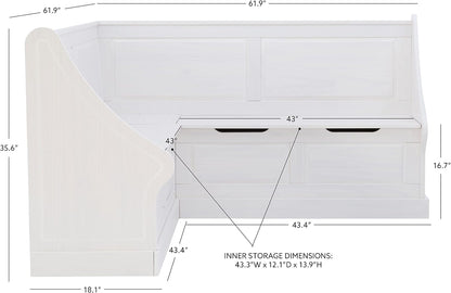 Linon Harris White Corner Breakfast Nook - Nook Only, Table is NOT included! 20.88D x 61.88W x 36.63H in