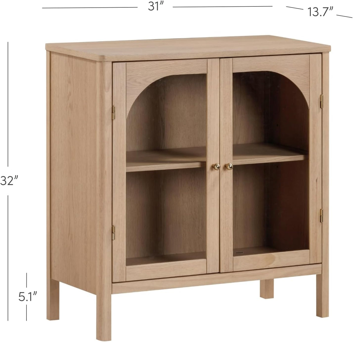 Nathan James Mason Modern Farmhouse Storage Cabinet, Free Standing Accent Sideboard Buffet, Cabinet with Glass Doors and Adjustable Shelf, Clear Glass/Raw Oak