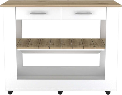 Nadina 4-Door 2-Drawer 2-Piece Kitchen Set, Kitchen Island and Kitchen Pantry White and Light Oak