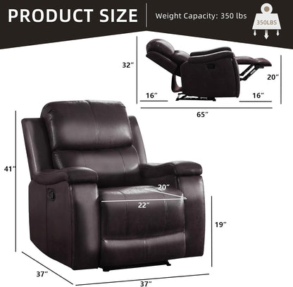 IOMOR Leather Recliner Chair, Manual Recliner Chair for Adults with Overstuffed Arms and Back, Single Sofa Recliner with Cup Holders for Living Room (1, Dark Brown)
