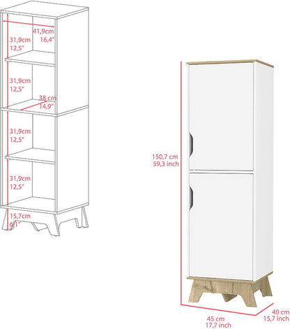Single Kitchen Pantry Wallas, Four Shelves, Two Doors, Light Oak/White Finish