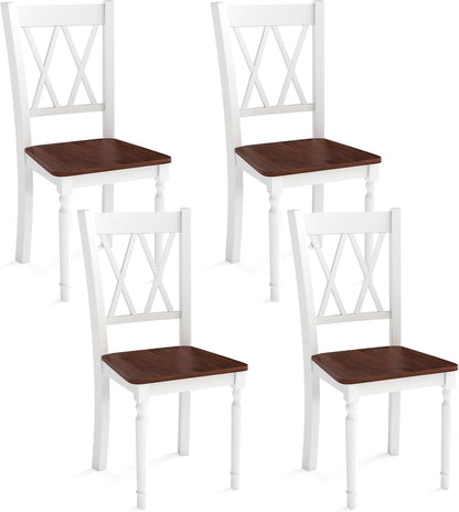 GOFLAME Wooden Dining Chairs Set of 4, Farmhouse Kitchen Side Chairs with Ergonomic Seat & High Backrest, Armless Dinette Chairs for Dining Room, Living Room, Restaurant, Walnut & White