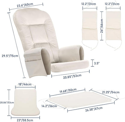 5 PCS Glider Rocker Cushions Set - Non-Slip, Washable & Thickened Replacement Cushions with Ottoman Cover & Storage Pocket - Ideal for Comfortable Glider Rockers