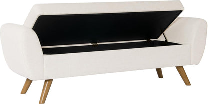 HomePop Modern Storage Bench with Wood Legs |Homepop Home Décor|Bench with Storage for Living Room & Bedroom - Cream Woven