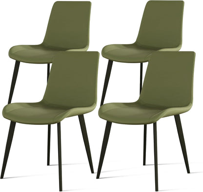 Modern Dining Chairs Set of 4, PU Leather Upholstered Dinner Chairs with Sturdy Metal Legs and Comfort Backrest, Armless Accent Side Chairs for Home Kitchen, Living Room (Green)