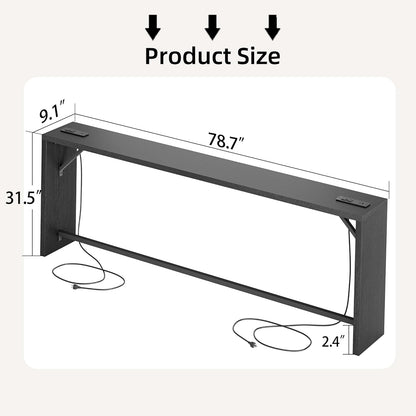 TIQLAB Sofa Table, 79''L x 9.1''W (1.2'' Thickness) Long Console Table Behind Couch, Entryway Table with Angled Metal Frame, Industrial Console Table, Black