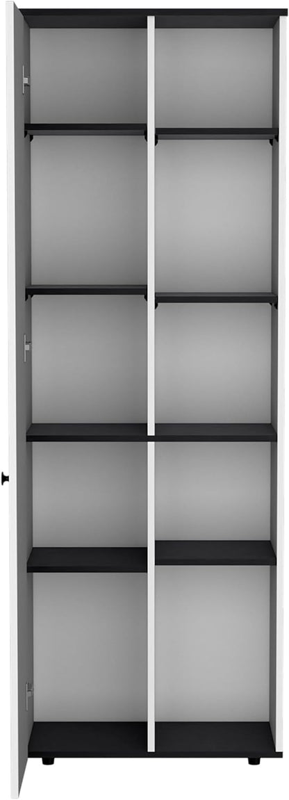 Compact 67" Kitchen Storage Cabinet, 10 Shelves, White & Black, Pantry Organizer
