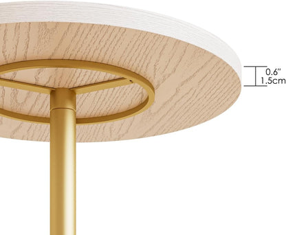 Masupu Drink Table, Round Side Table for Small Spaces, Pedestal Side Table, Small End Table with Metal Base, for Living Room, Bedroom, Bathroom, White Gold
