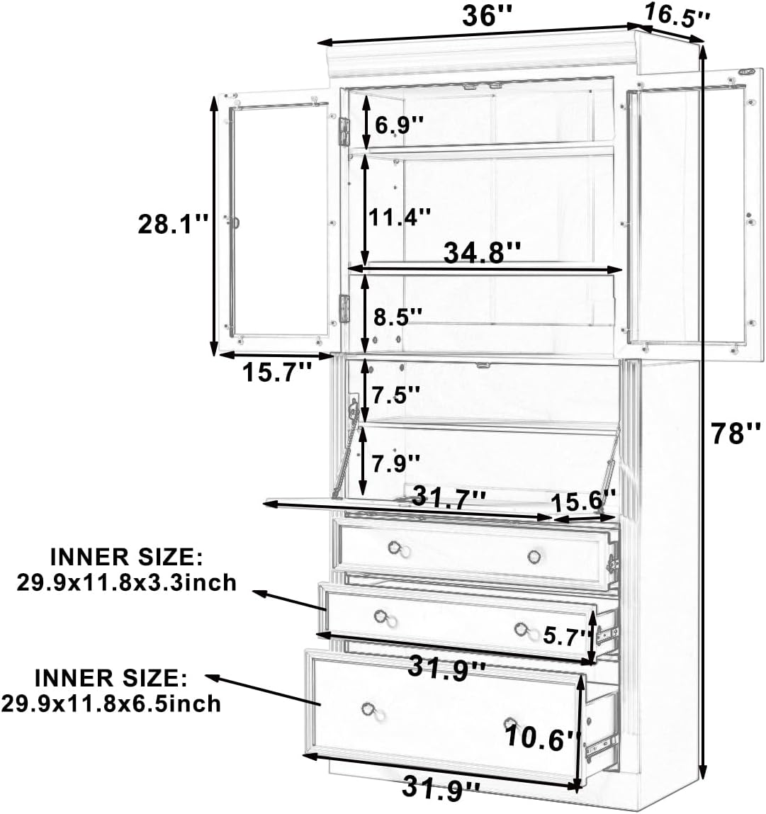 Merax 78" Pantry Cabinet with Charging Station, Farmhouse Kitchen Pantry Cabinet with Microwave Stand, Versatile Storage Cabinet for Kitchen, Dining Room, Natrual