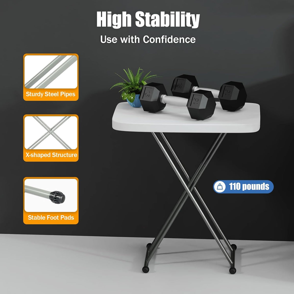 Adjustable Folding Laptop Table TV Tray, Multi-Functional Sturdy Durable Personal Table, No-Assembly Portable, for Home Office Writing, Picnic, Party, White