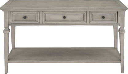 Knocbel 50" Retro Style Console Table Solid Wood Frame Sofa Table with Bottom Open Shelves and 3 Top Storage Drawers Entryway Table for Living Room, Coffee Bar, Hallway, Front Hall