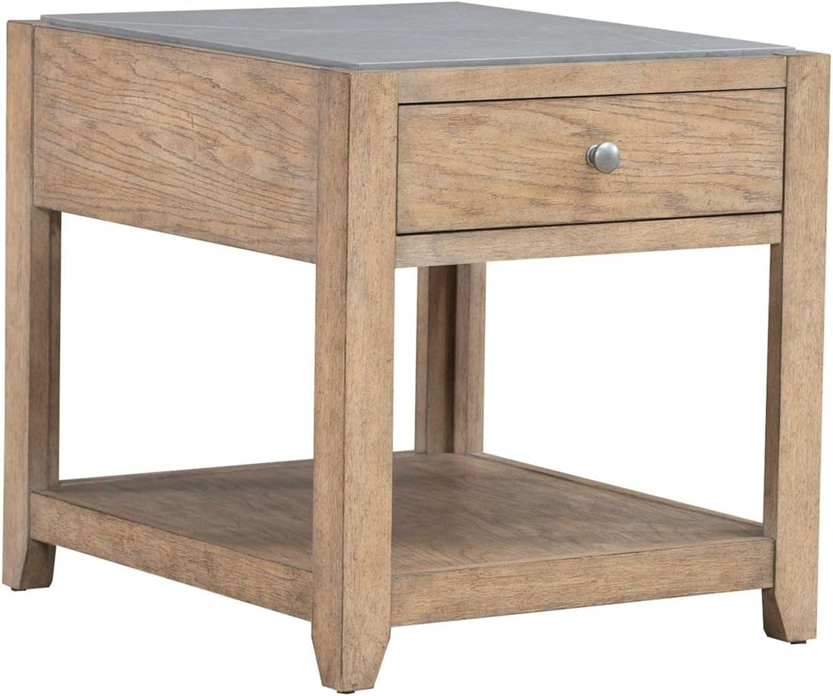 Liberty Furniture Millstone End Table with Unique Tile Top for Living Room - Nutmeg Oak Wood