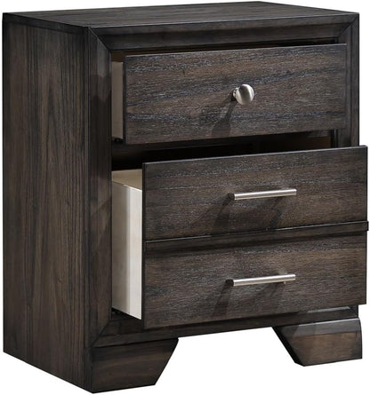 1pc Contemporary Dark Grain Finish Metal Knobs Two-Drawers Nightstand Gray,for Small Spaces