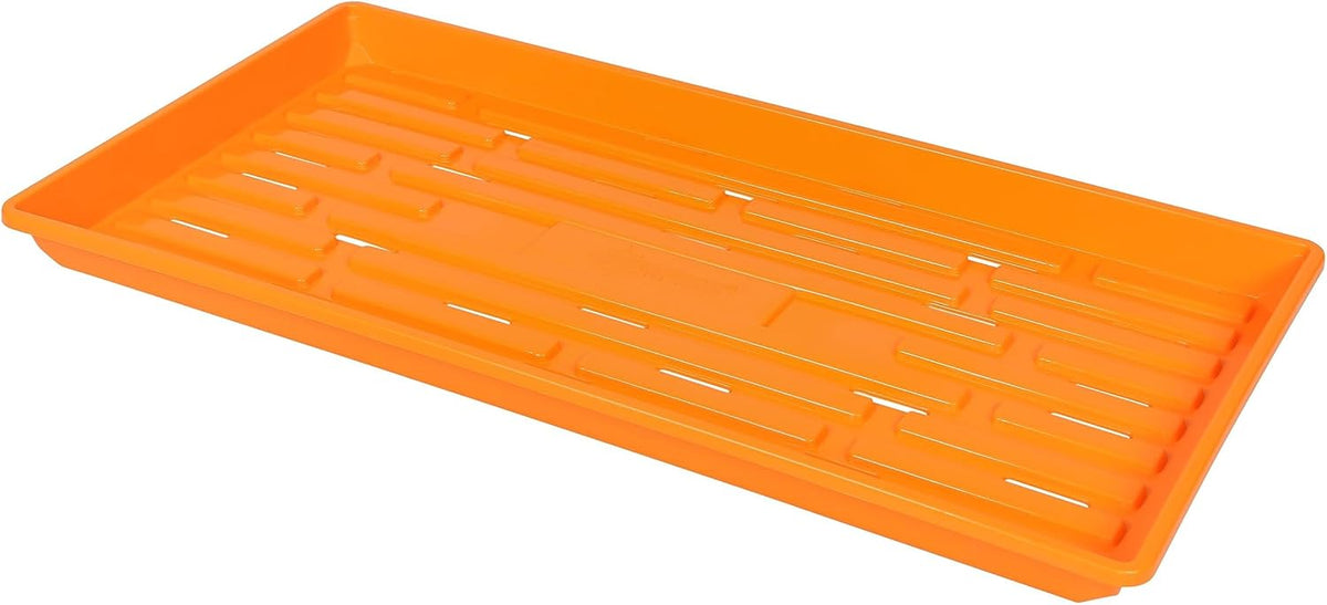 SUNPACK 10" x 20" Heavy Duty Shallow Plastic Seed Starting Tray, Orange, 1" - Lined with Drainage Holes for Excess Water and Aeration, Ideal for Greenhouses or Indoor Gardening