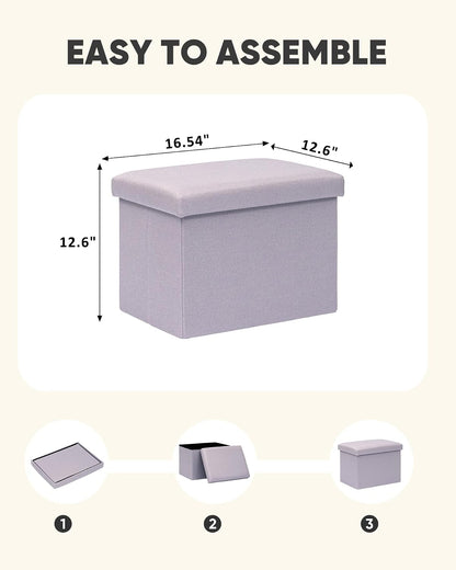 PINPLUS Flat Top Folding Linen Storage Ottoman 16.5", 36L Collapsible Storage Cube with Lid, 250 lbs Load Capacity, Fabric Foot Rest Seat for Living Room, Bedroom, Closet,Light Purple