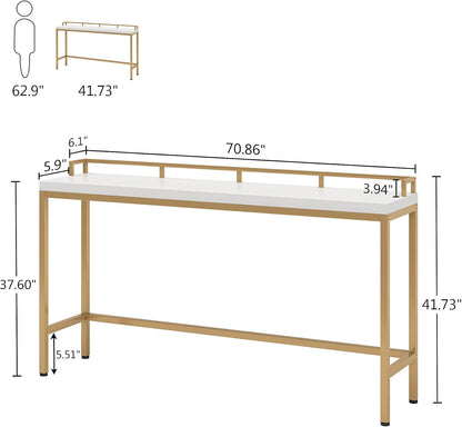 Tribesigns 70.9 inch Extra Long Sofa Table, Narrow Console Table Behind Couch, Modern Entryway Table Skinny Hallway Table for Living Room (White+Gold)