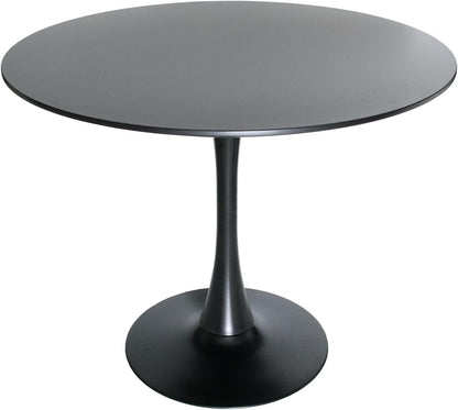 LeisureMod Bristol 35" Round Dining Table, Modern MDF Wood in Black Metal Pedestal Base Accent Table Mid-Century Café Table, Kitchen Dining Room Furniture (Black)