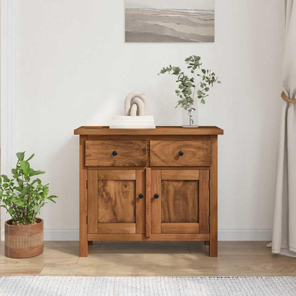 Vintage Solid Mahogany Wood Sideboard with Distressed Finish and Brass Knobs, Brown Medium Console for Dining Room Storage and Display, Sturdy Furniture Piece