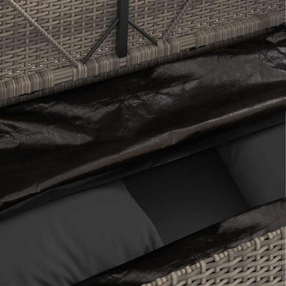 Gray Patio Storage Bench with Cushion, PE Rattan Outdoor Seating with Waterproof Bag for Cushions and Towels