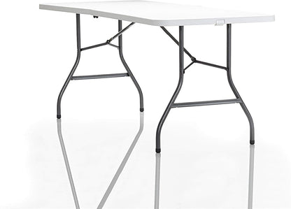 Cosco 6ft Fold-in-Half Blow Molded Folding Table, Indoor/Outdoor, Comfort Handle, Lightweight Plastic Construction - White