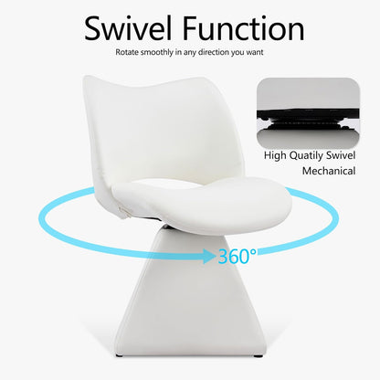 Swivel Dining Chair, Modern Faux Leather Kitchen Chair, Upholstered Armless Side Chair with Metal Base for Dining Room, Desk, Vanity, 1 PCS (White)