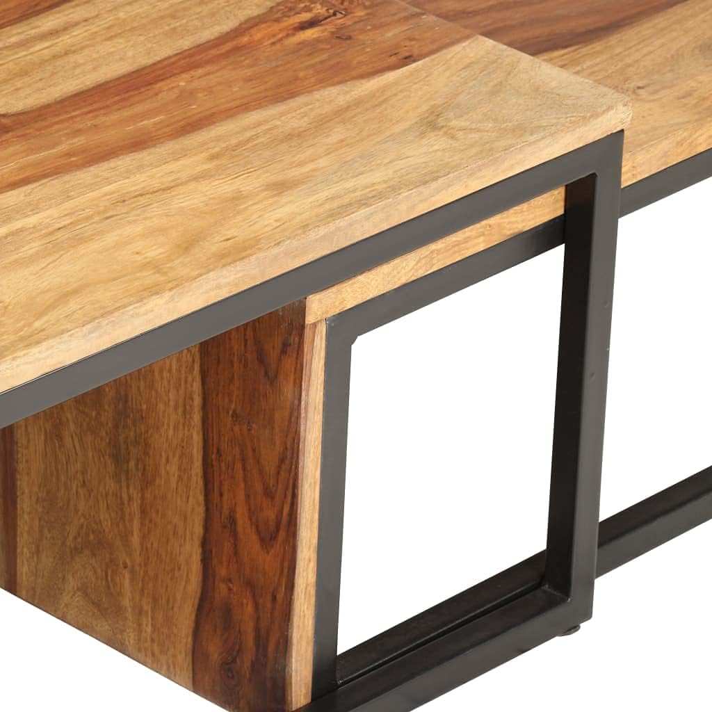 Nesting Tables 2 pcs Solid Acacia Wood | Powder Coated Steel Frame, Stackable Design, Easy Assembly, Vintage Style for Living Room
