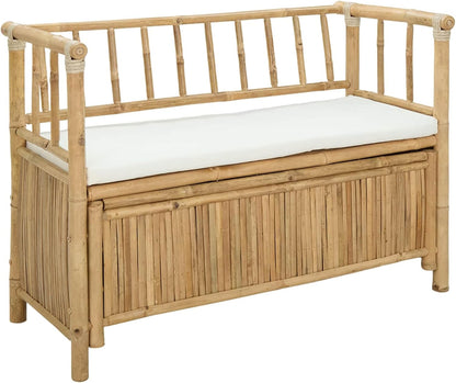 Natural Bamboo Garden Storage Bench with Hidden Compartment, 110 x 47 x 80 cm, Post Leg Design for Indoor and Outdoor Use, Easy Assembly Required