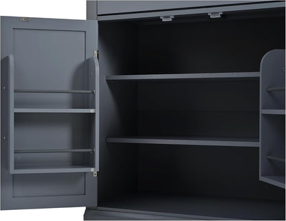 Modern Freestanding Kitchen Pantry & Buffet Food Storage Cabinet with Drawer, 2 Adjustable Shelves, 2 Door Shelves, Faux Marble Countertop - Ideal for Dining, Kitchen, and Coffee Bar (Gray)