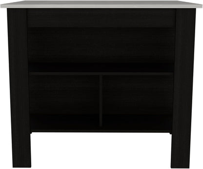 Kitchen Island with Four Legs and Three Shelves - Black/Ibiza Marble | Three shelves and four legs for extra storage and stability