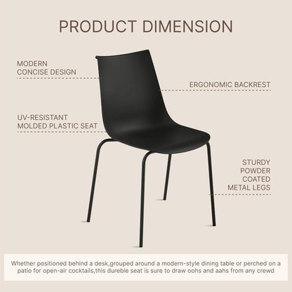 KISLOT Dining Chairs Set of 4, Plastic Outdoor Dining Room Chairs with Metal Legs, PP Anti-UV Stackable Patio Chairs with Ergonomic Back & Curved Seat for Kitchen Swimming Pool, Easy Assembly, Black