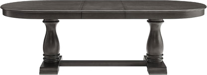 Mid-Century Modern Wooden Dining Table Extendable Oval Dining Table with 18" Leaf and Heavy Duty Column Legs, 76-inch Oversized Oval Wood Diningtable