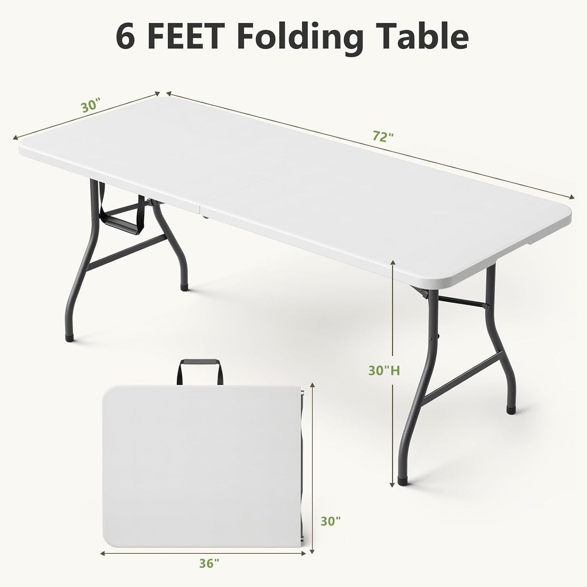 Folding Dining Table Set for 6, 6FT Foldable Plastic Table with Carrying Handle & 6 PU Leather Padded Folding Chairs, Portable Table and Chairs Set for Indoor Outdoor, Party, Wedding, Picnic, Camping