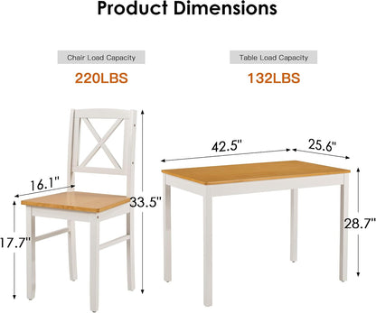 Harper & Bright Designs 5-Piece Dining Table and Chair Set for Apartment or Kitchen, Solid Rubberwood Kitchen Table Set, Space-Saving Design, Chairs Slide Under Table, Easy to Clean (Natural White)