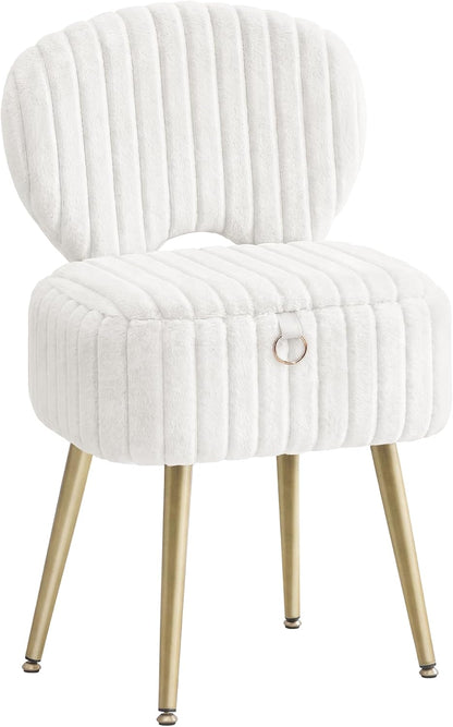 SONGMICS Vanity Chair, Makeup Stool with Folding Backrest | Plush Padded Dressing Table Stool, 17.1 x 13 x 32.1 inch, for Bedroom, Dressing Room, Black, GLAMOR Collection ULOM532WD01