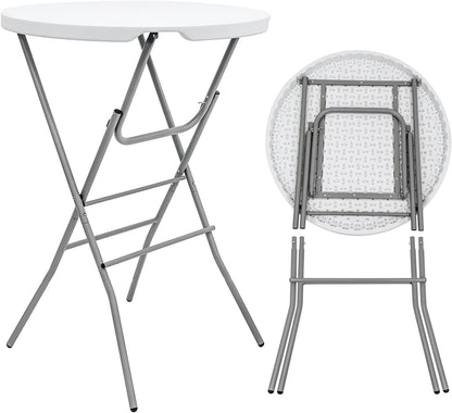 2 PCS - 31.5" L X 31.5" W X 43" H - Cocktail Table White High Top Folding Table, Portable Bar Height Folding Table Round with Detachable Gray Legs