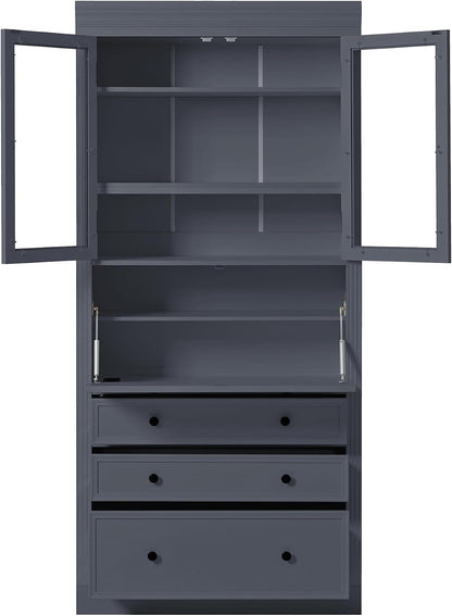 JIJIWANG 78" Tall Freestanding Kitchen Pantry Storage Cabinet,Multifunctional Cupboard with 3 Drawers,Adjustable Shelves and Power Outlet for Office, Kitchen,Dining Room,Grey