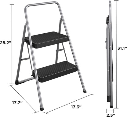 CoscoProducts COSCO 11137PBL1E 2 Household Folding Step Stool, ANSI Type 3, 200 lb Weight Capacity, Platinum