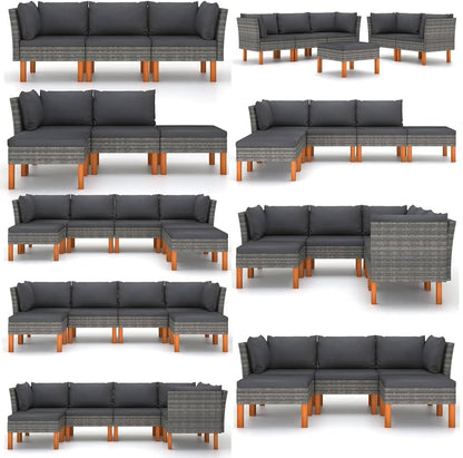 vidaXL Outdoor Footstool - Gray Poly Rattan and Solid Eucalyptus - Steel Frame with Removable and Washable Cushion Cover