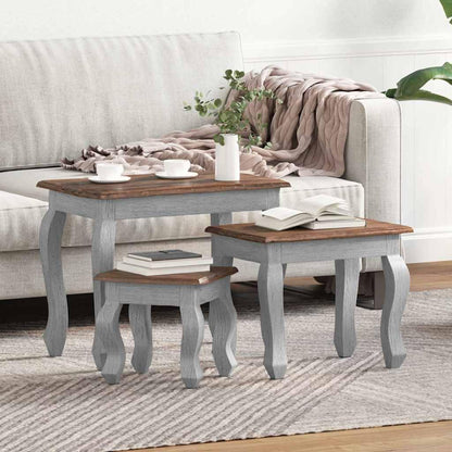 Nesting Table Set 3 Pieces Solid Mahogany Wood | Antique Style, Handmade, Vintage Finish, Space Saving, Living Room Accent