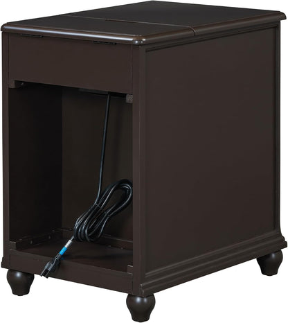 End Table with Solid Wood Legs, Side Table with USB Ports, 1 Storage Cabinet and 1 Drawer for Living Room, Antique Navy (Antique Espresso#091)