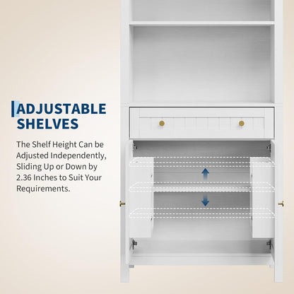 73" Tall Arched Cabinet, Arched Kitchen Pantry with Adjustable Shelves, Modern Display Storage Cabinets, Wooden Pantry Cabinet for Living Room, Dining Room