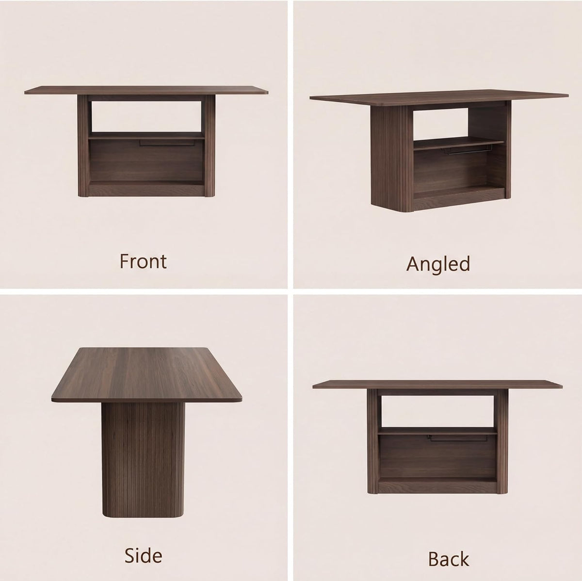 FUQARHY 63" Dining Table with Storage, Fluted Rectangular Kitchen Table for 6 with 2-Tier Storage Shelf, Farmhouse Wood Table (Walnut)